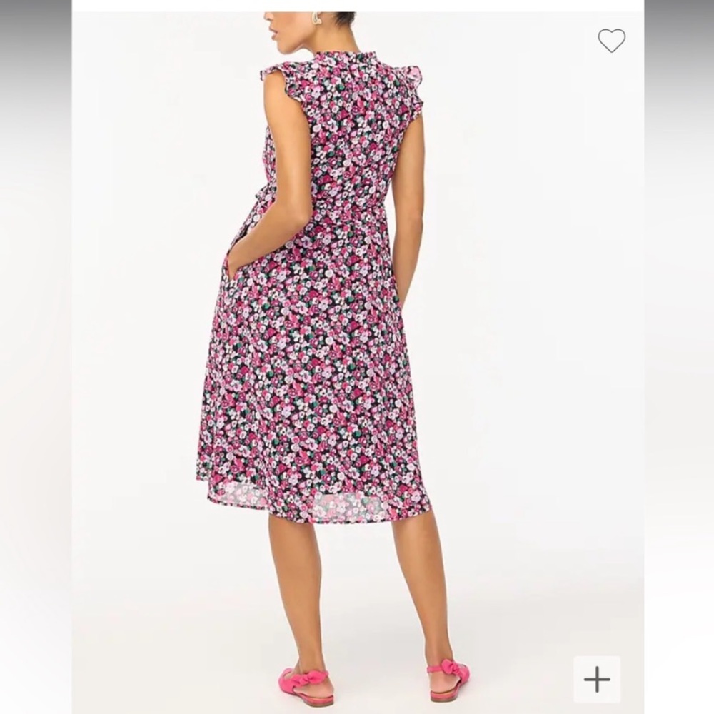NWT J Crew v-neck Floral Print Back/Pink midi dress. Size 2 - Picture 3 of 8